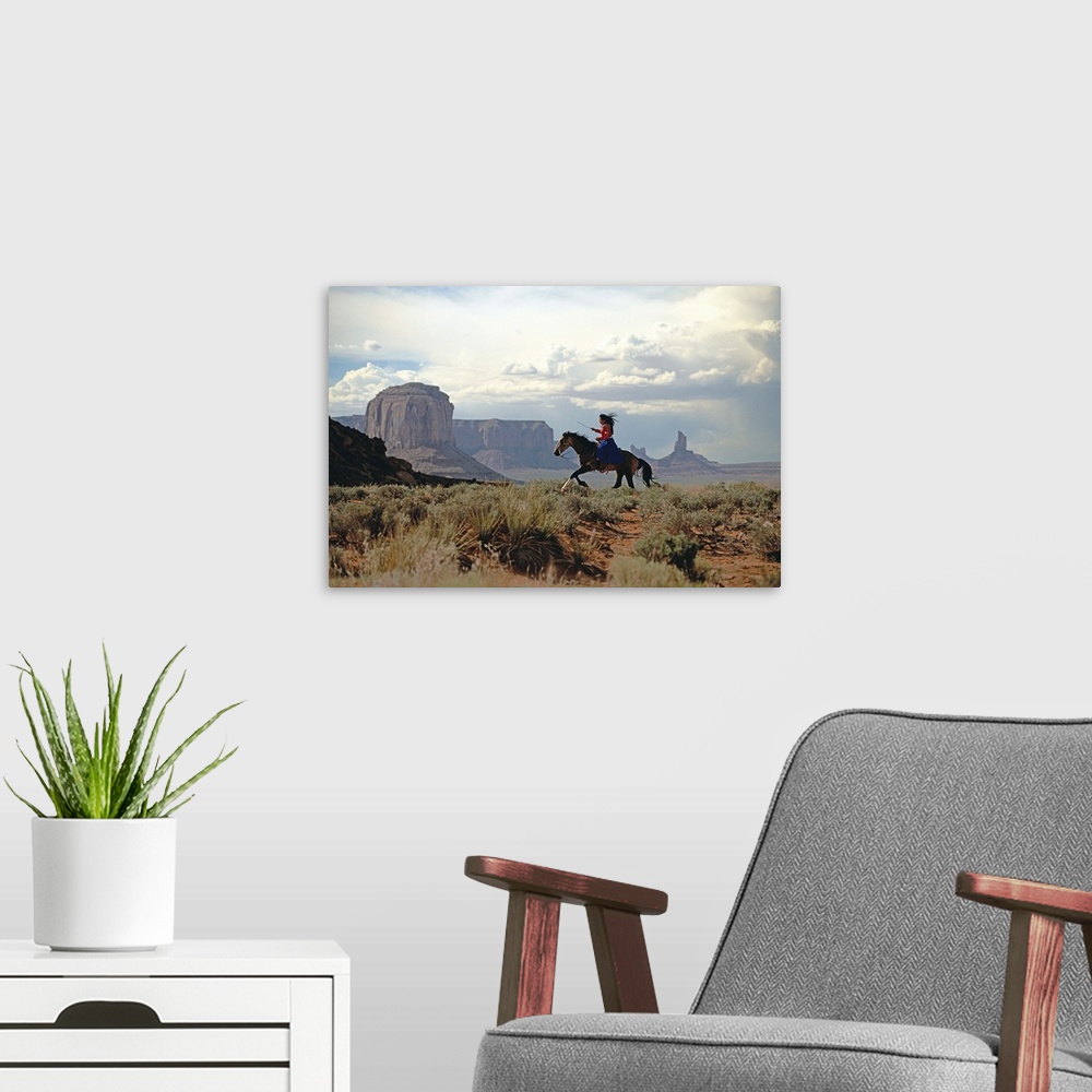 A modern room featuring Navajo Girl on Horse