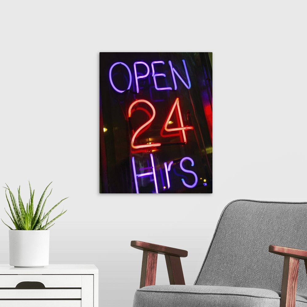 A modern room featuring Neon shop open sign