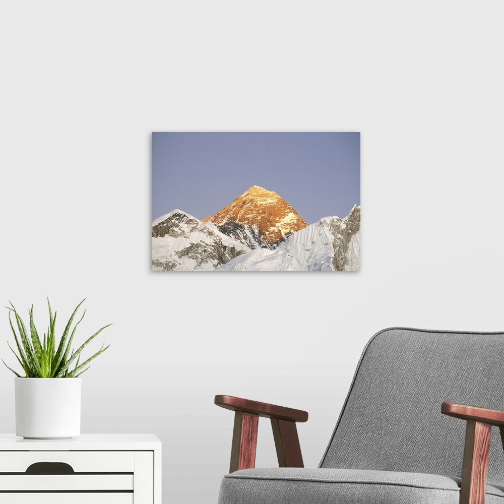 A modern room featuring Nepal, Himalayas, Mt Everest, dusk