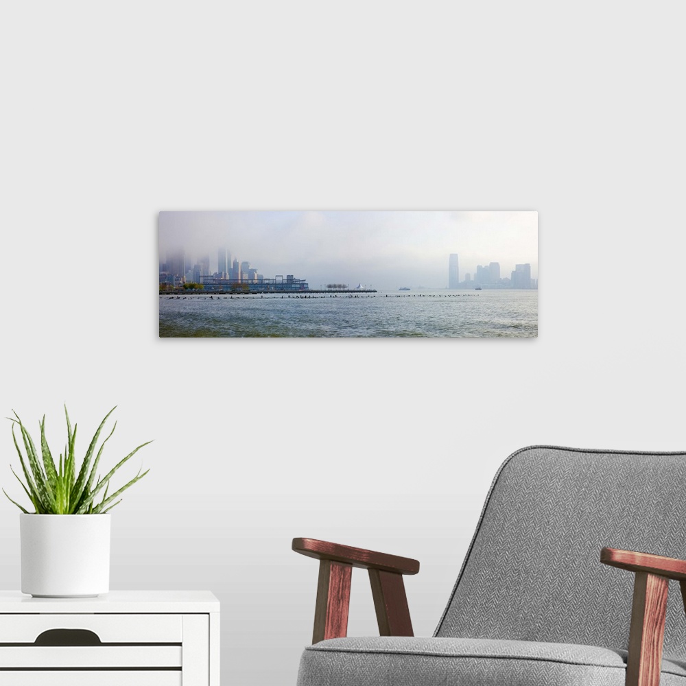 A modern room featuring New Jersey viewed from the Hudson River Greenway