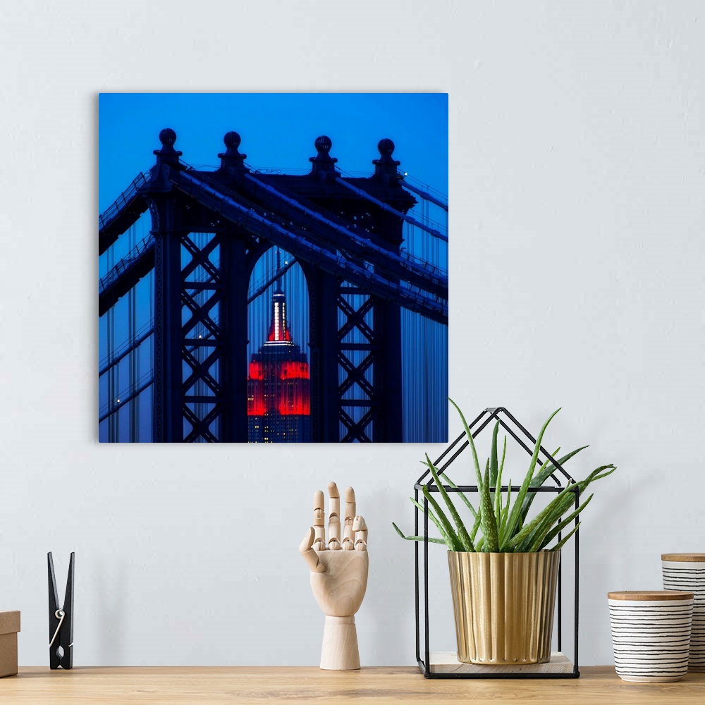 A bohemian room featuring USA, New York, New York City, Manhattan, Williamsburg Bridge in front of Empire State Building at...
