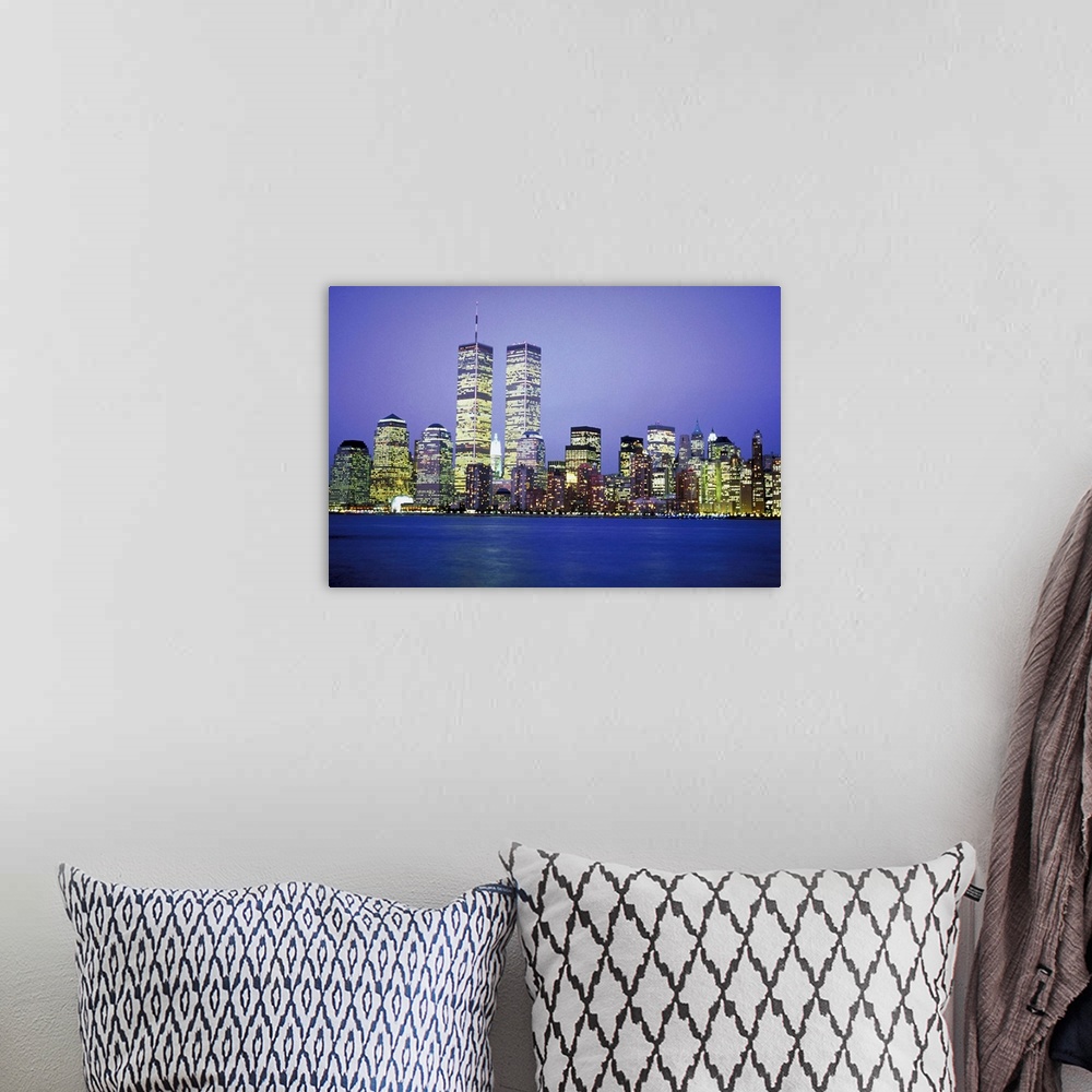 A bohemian room featuring New York City skyline with World Trade Center