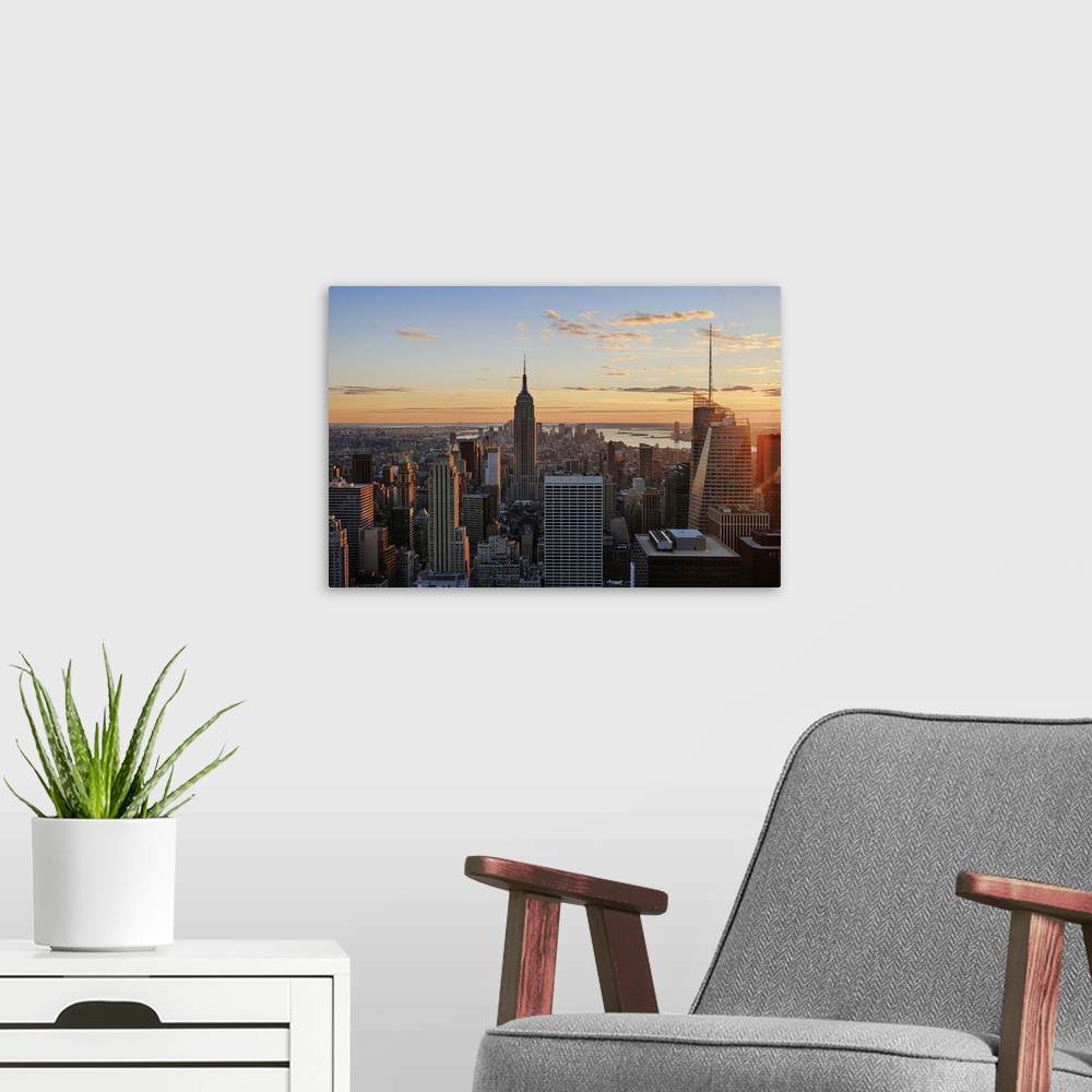 A modern room featuring USA, New York State, New York City, View of Empire State Building at Manhattan
