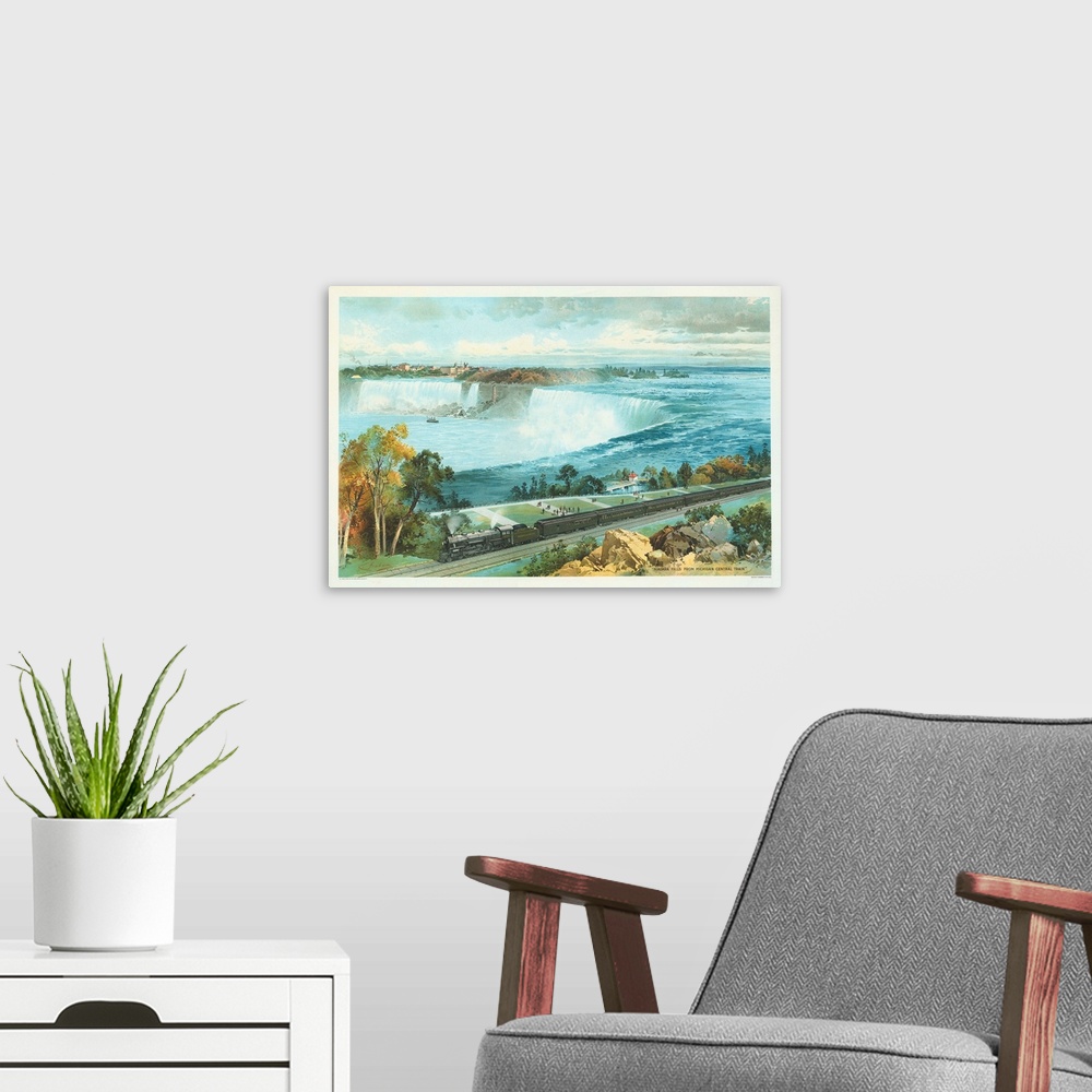 A modern room featuring Niagara Falls From Michigan Central Train Poster By Charles Graham