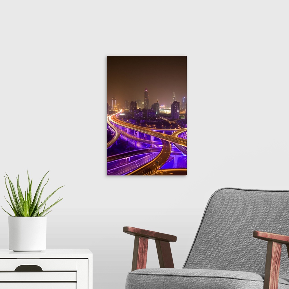 A modern room featuring Night Shot of Urban Highways Intersection