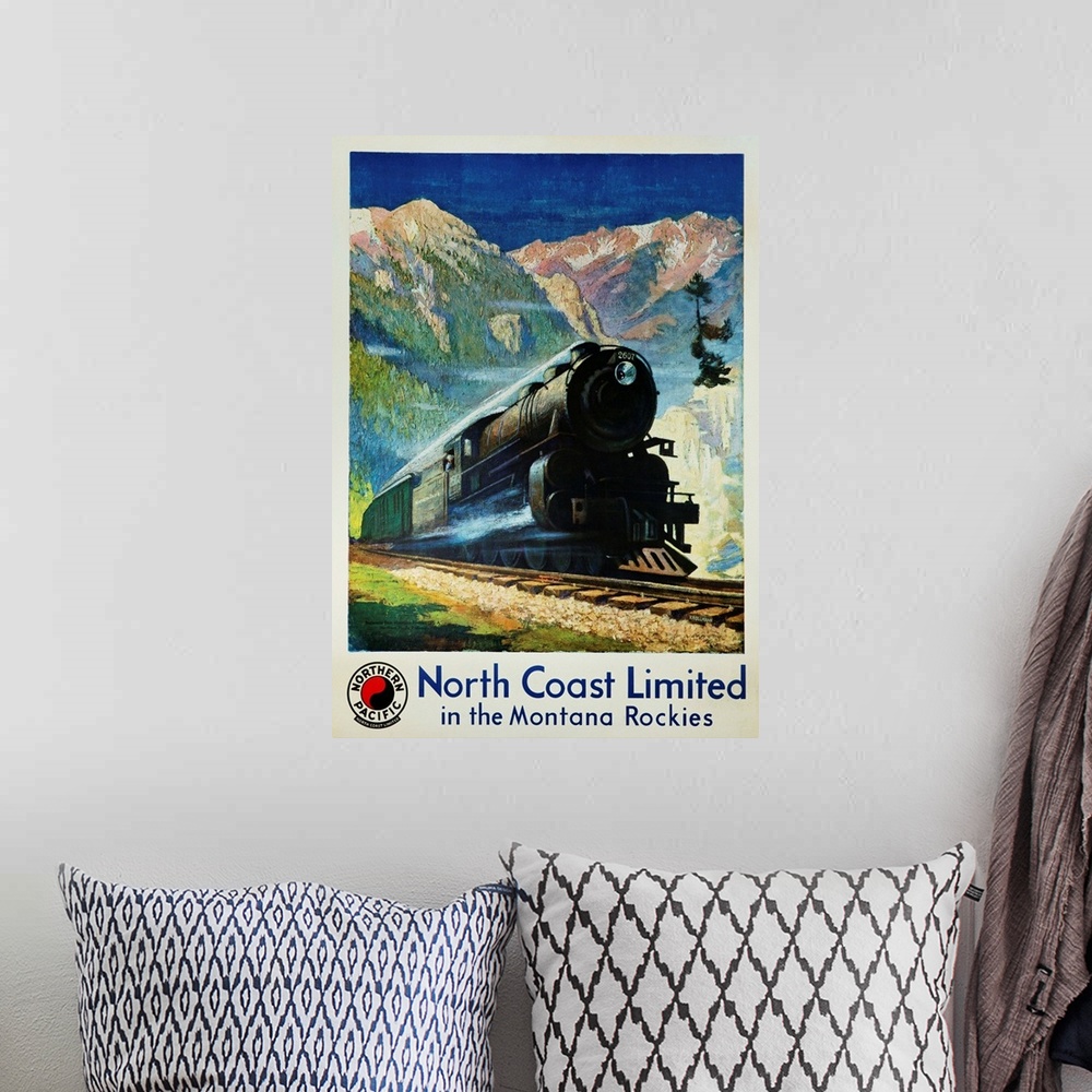 A bohemian room featuring North Coast Limited In The Montana Rockies Poster By Gustav Krollmann