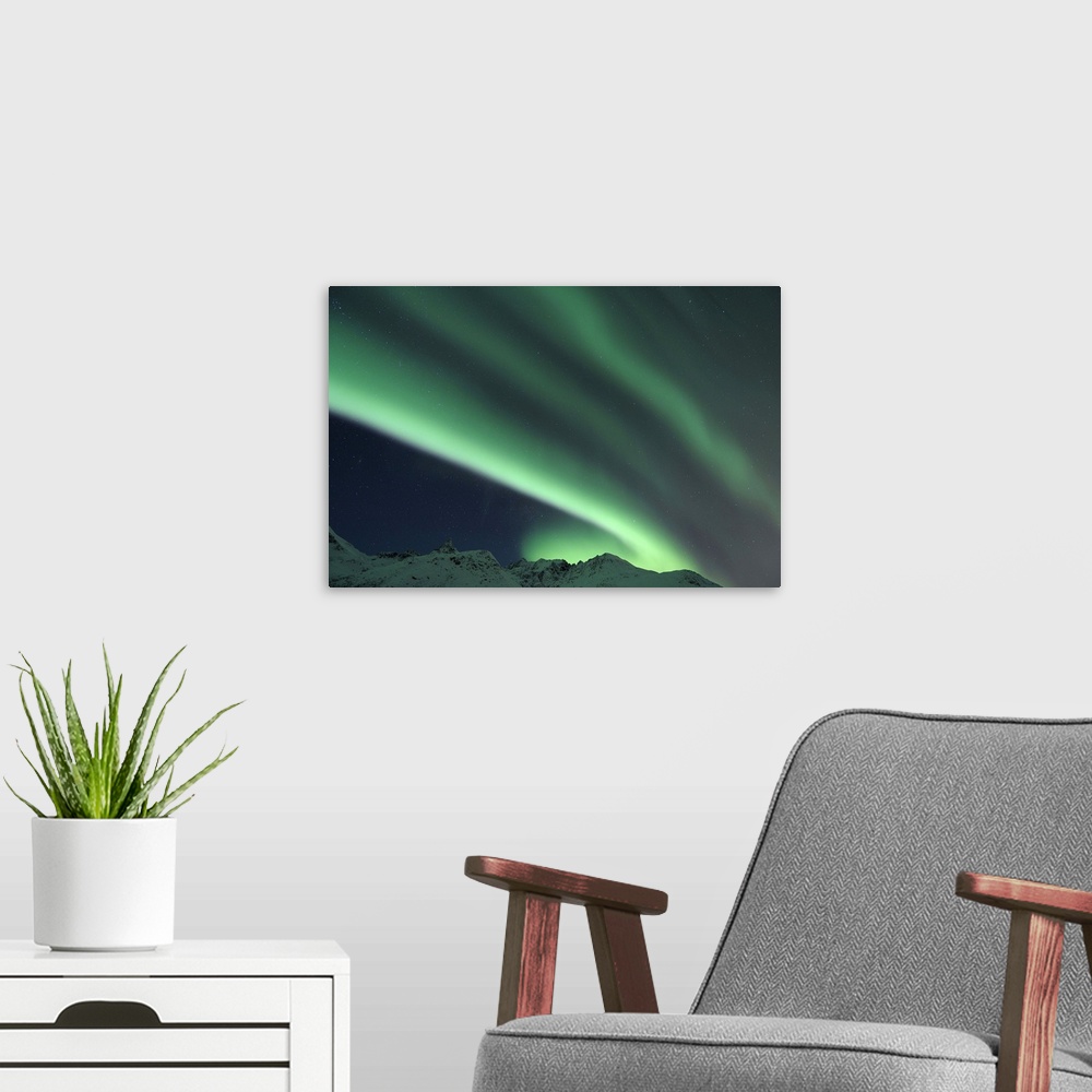 A modern room featuring Nothern lights, Aurora Borealis, Tromso, Troms, Norway