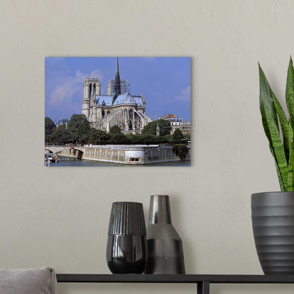 A modern room featuring Notre Dame