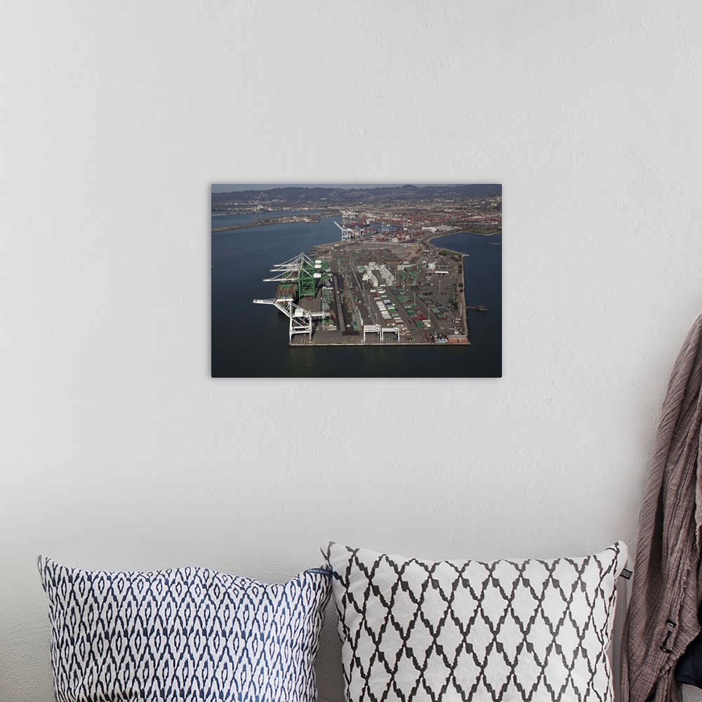 A bohemian room featuring Aerial image of the port of Oakland, California. The second largest container port on the West co...