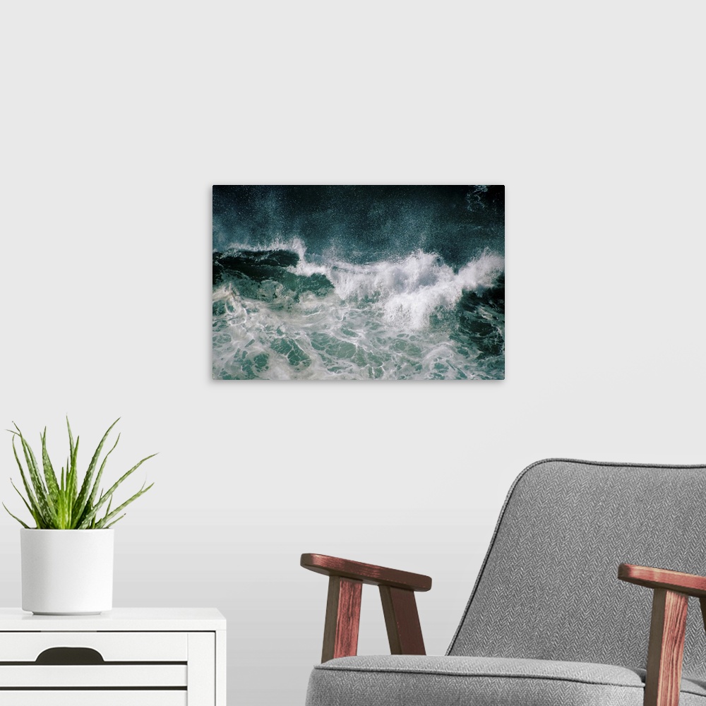 A modern room featuring Ocean in storm