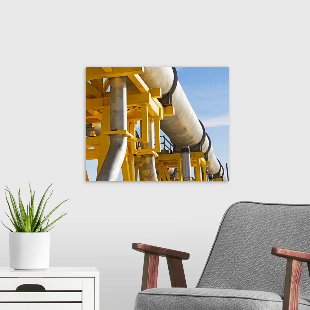 A modern room featuring oil pipeline