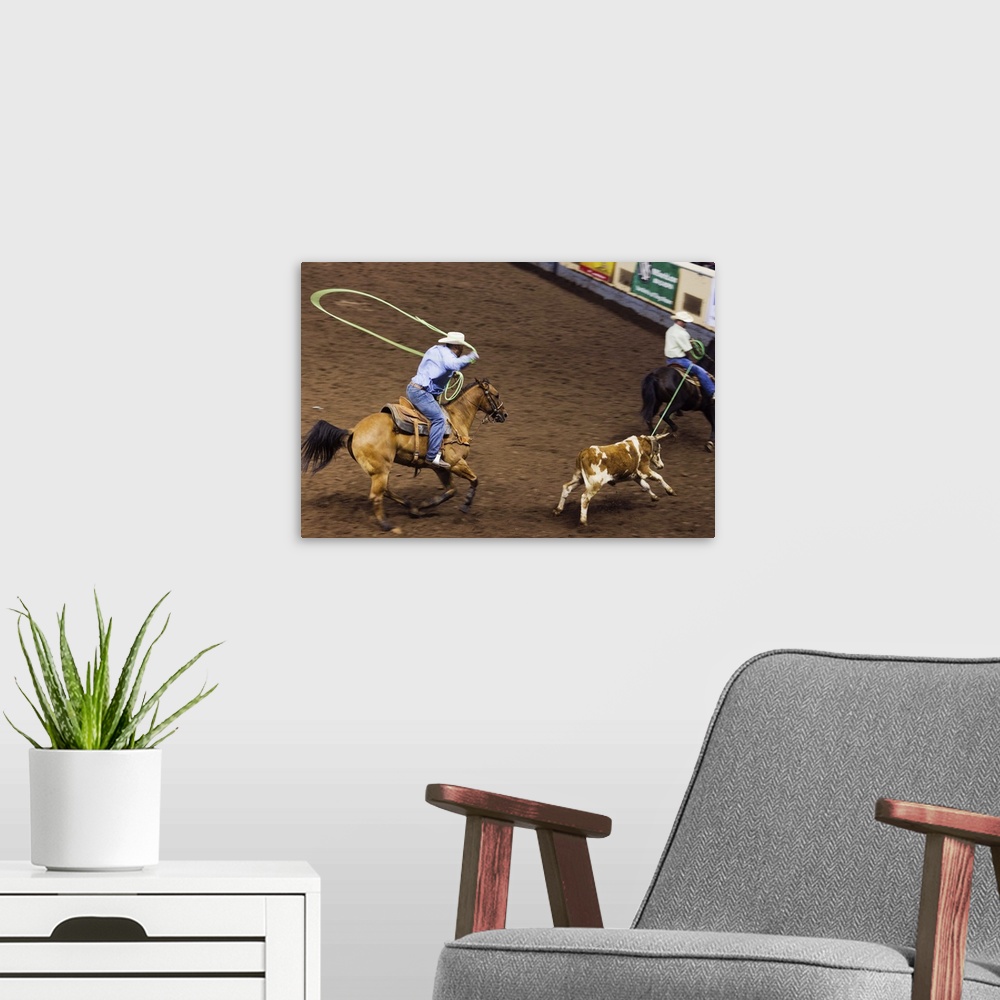 A modern room featuring USA, Oklahoma, Oklahoma City, Oklahoma State Fair Park, Cowboy Rodeo Competition, cattle roping, ...