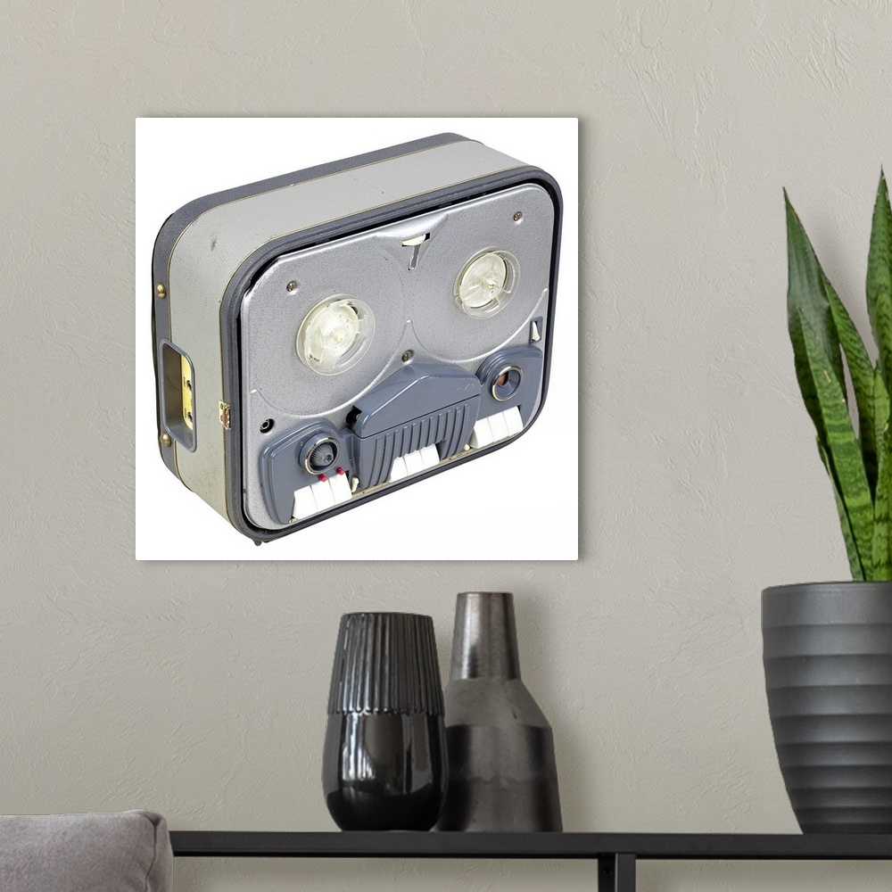 A modern room featuring old-fashioned tape recorder