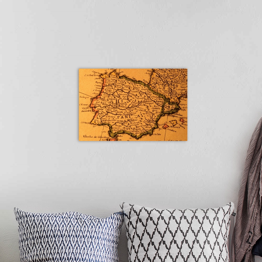 A bohemian room featuring Old map of Spain