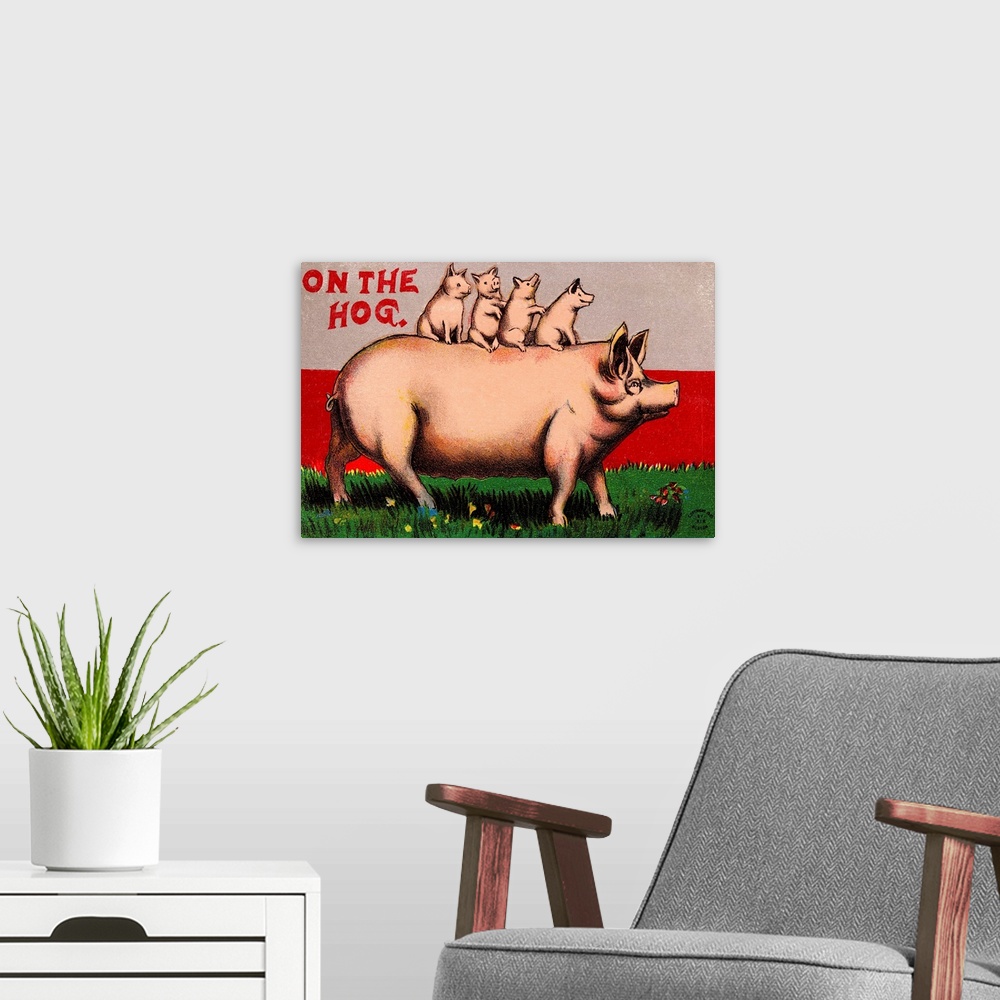 A modern room featuring On The Hog Postcard