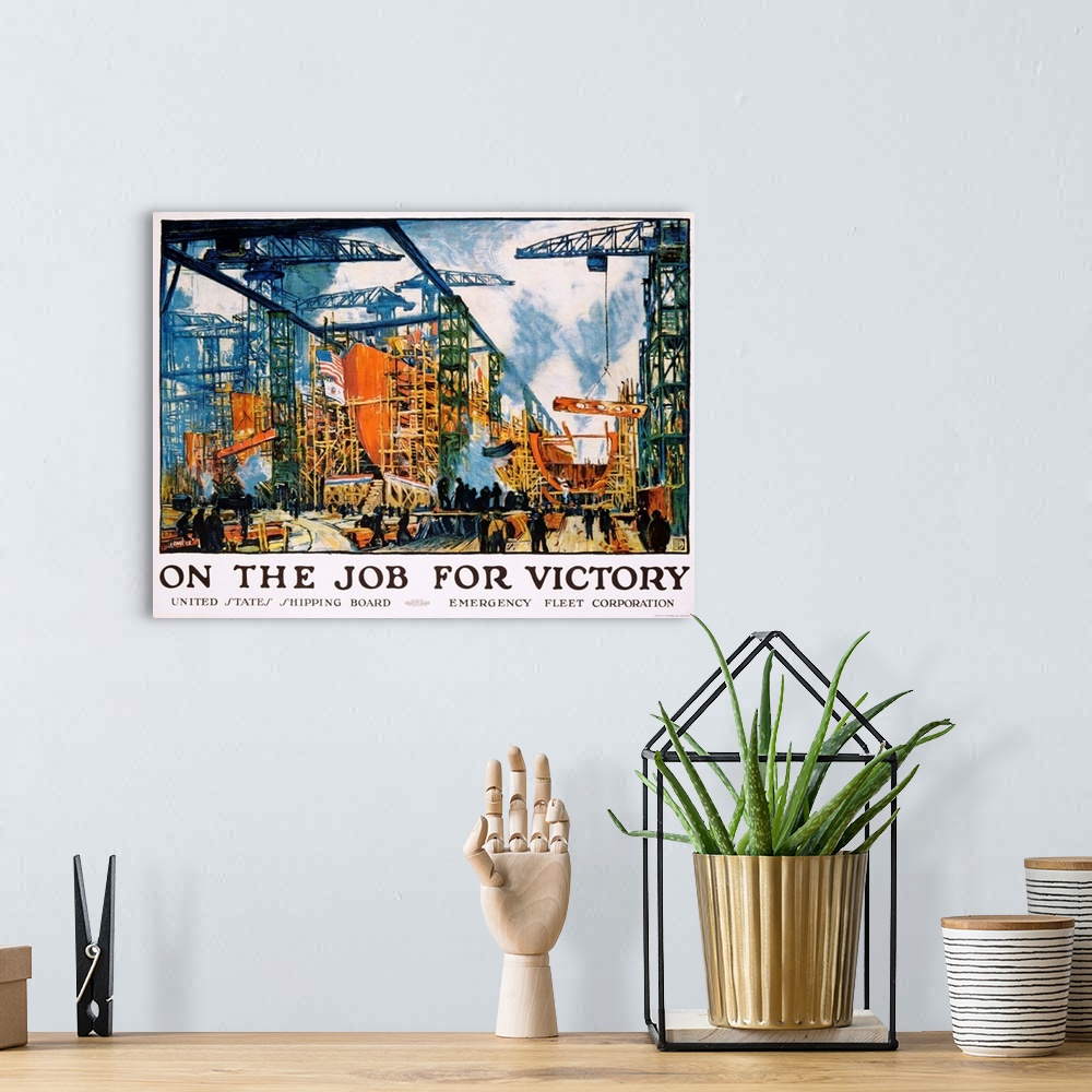 A bohemian room featuring On The Job For Victory Poster By Jonas Lie