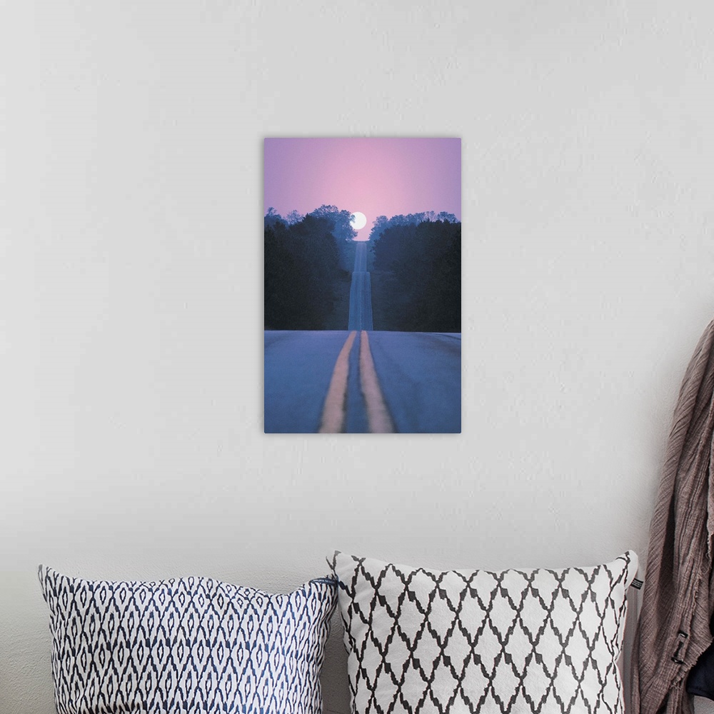 A bohemian room featuring Open road with moon rising
