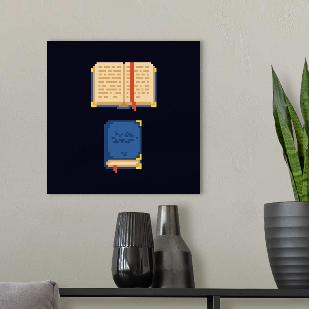 A modern room featuring Opened And Closed Book Pixel Art