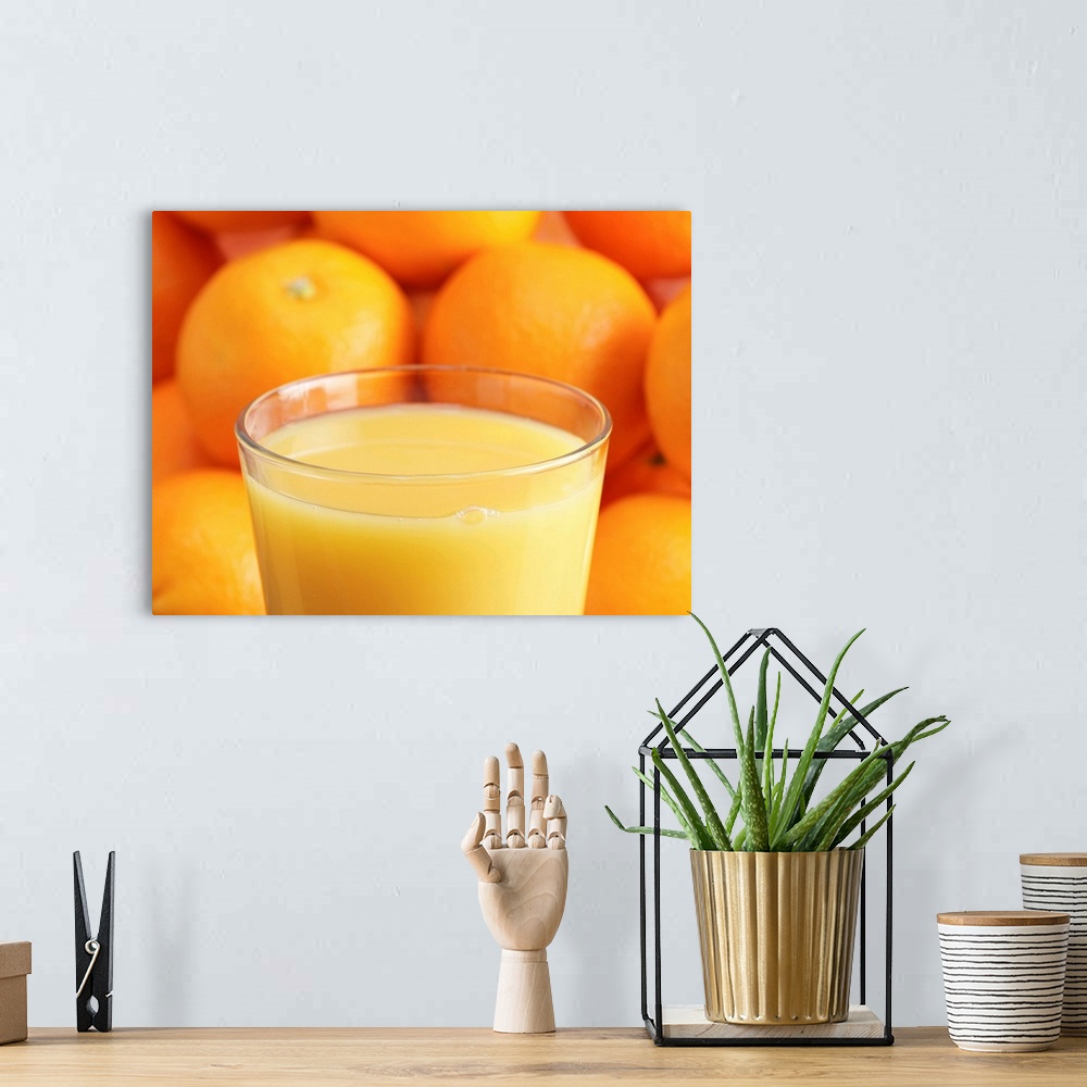 A bohemian room featuring Orange juice and oranges