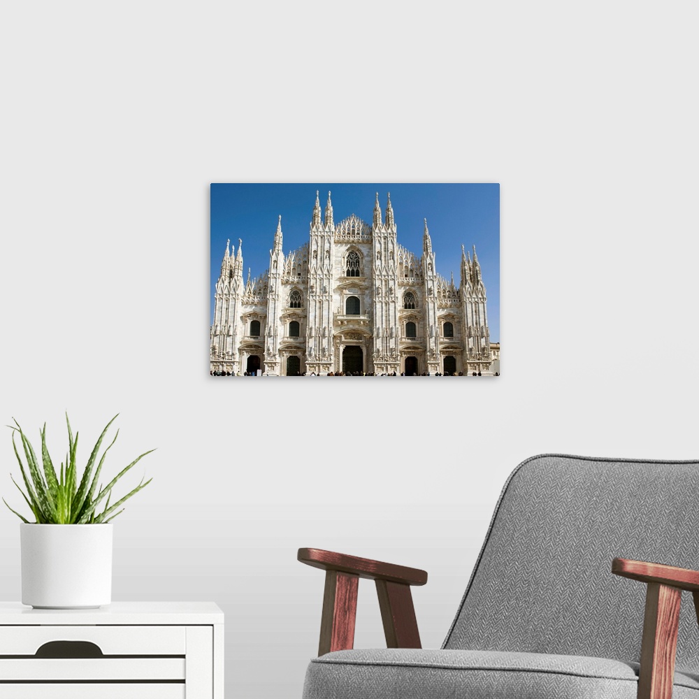 A modern room featuring Ornate cathedral with spires