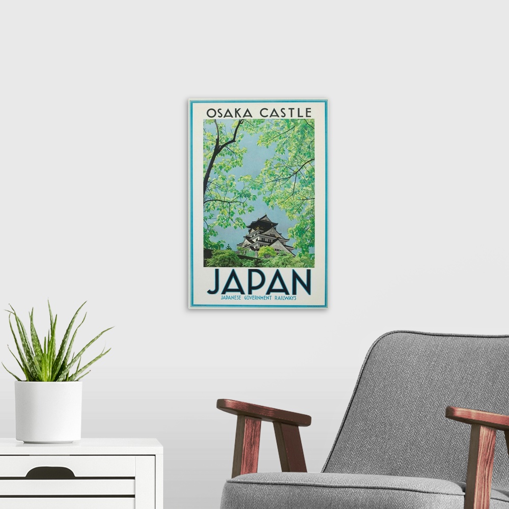 A modern room featuring Osaka Castle Japan Poster