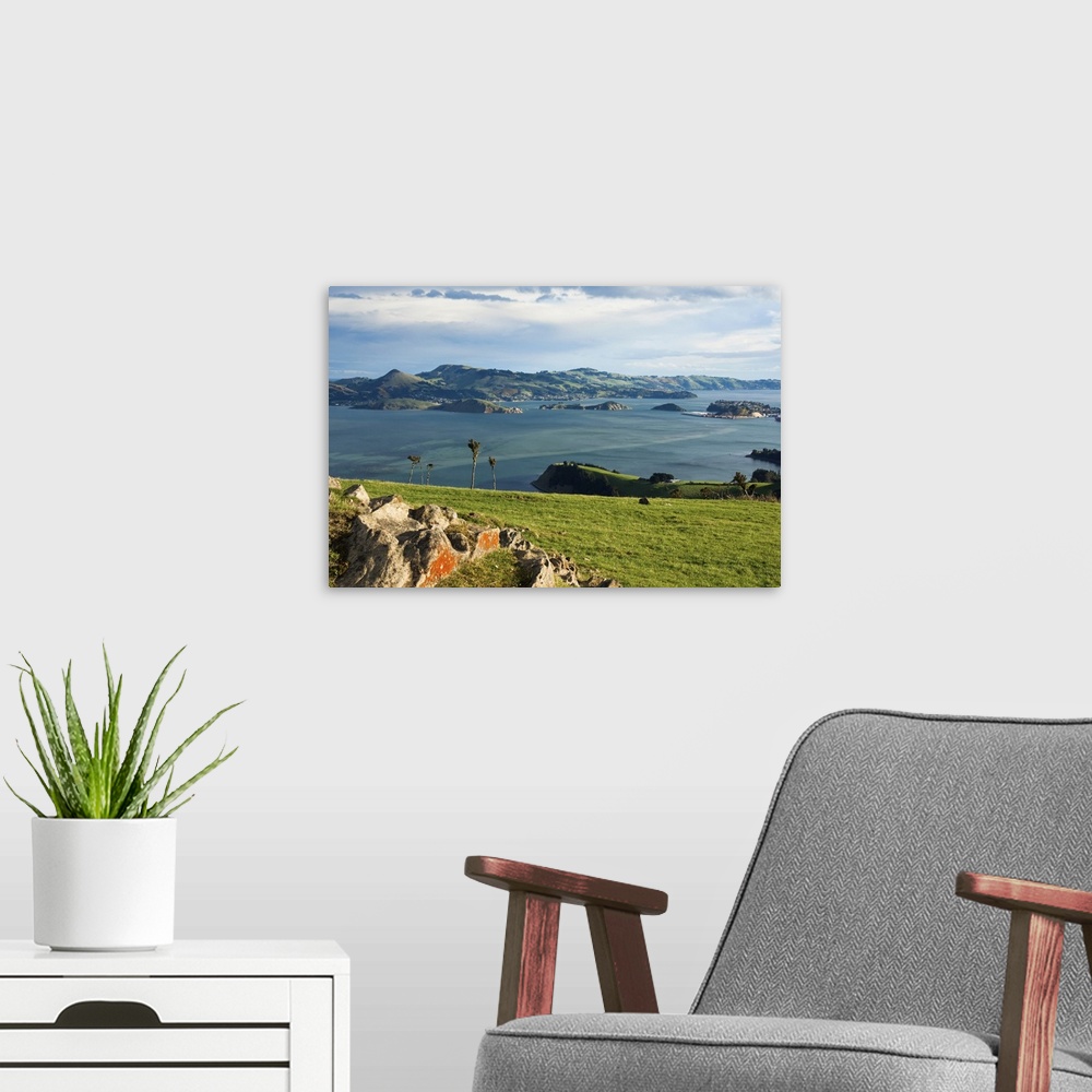 A modern room featuring Otago Harbour viewed from Heyward Point Rd