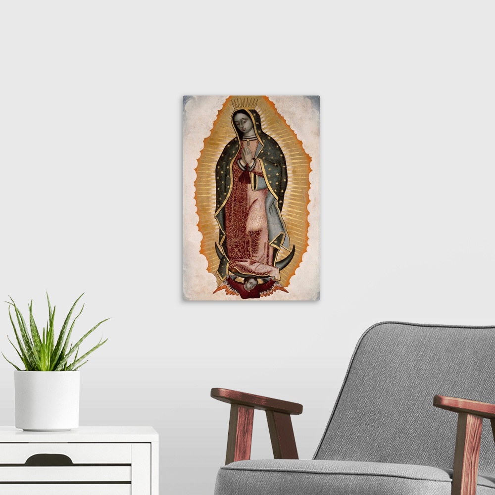 A modern room featuring Our Lady of Guadalupe or Virgin of Guadalupe by anonymous artist 16th century - Santuario della M...