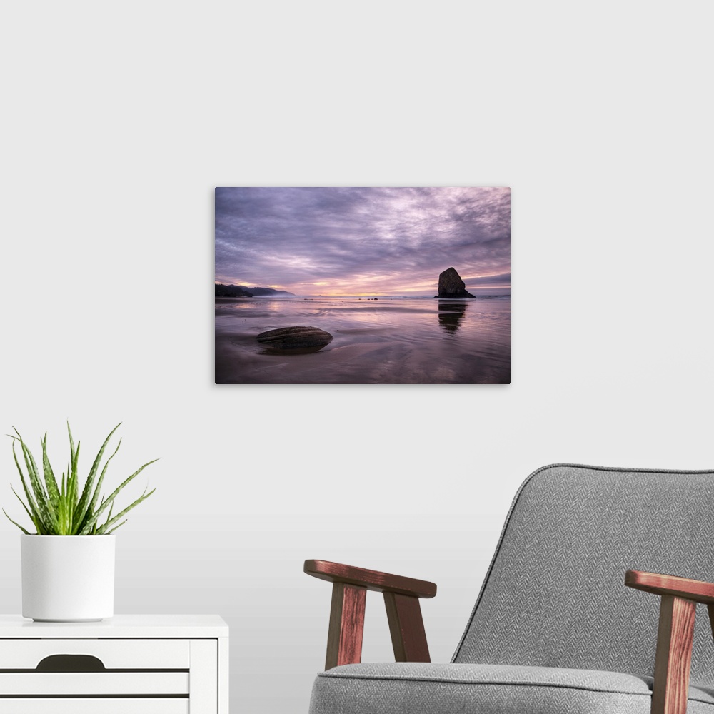 A modern room featuring Sunset at Cannon Beach, Oregon