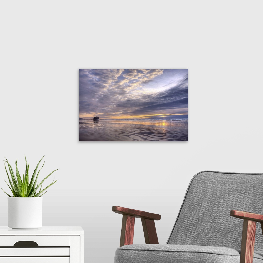 A modern room featuring Sunset at Cannon Beach, Oregon