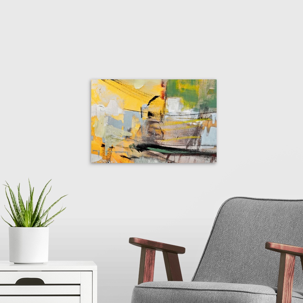 A modern room featuring Abstract painting backgrounds