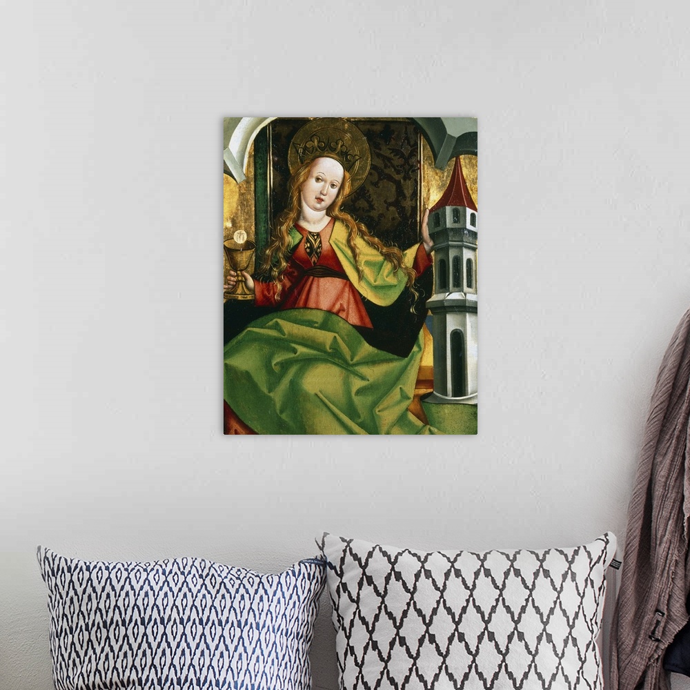A bohemian room featuring Painting depicting St. Barbara