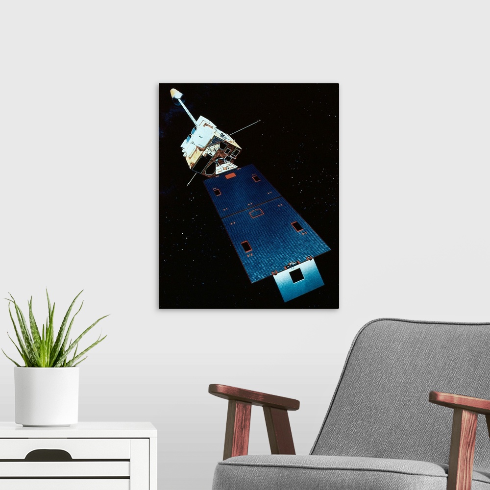 A modern room featuring Painting of a Weather Satellite