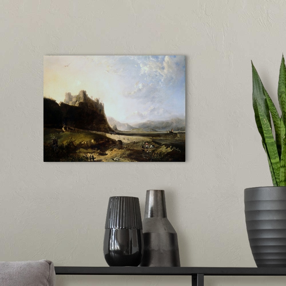 A modern room featuring Painting of Harlech Castle in Wales