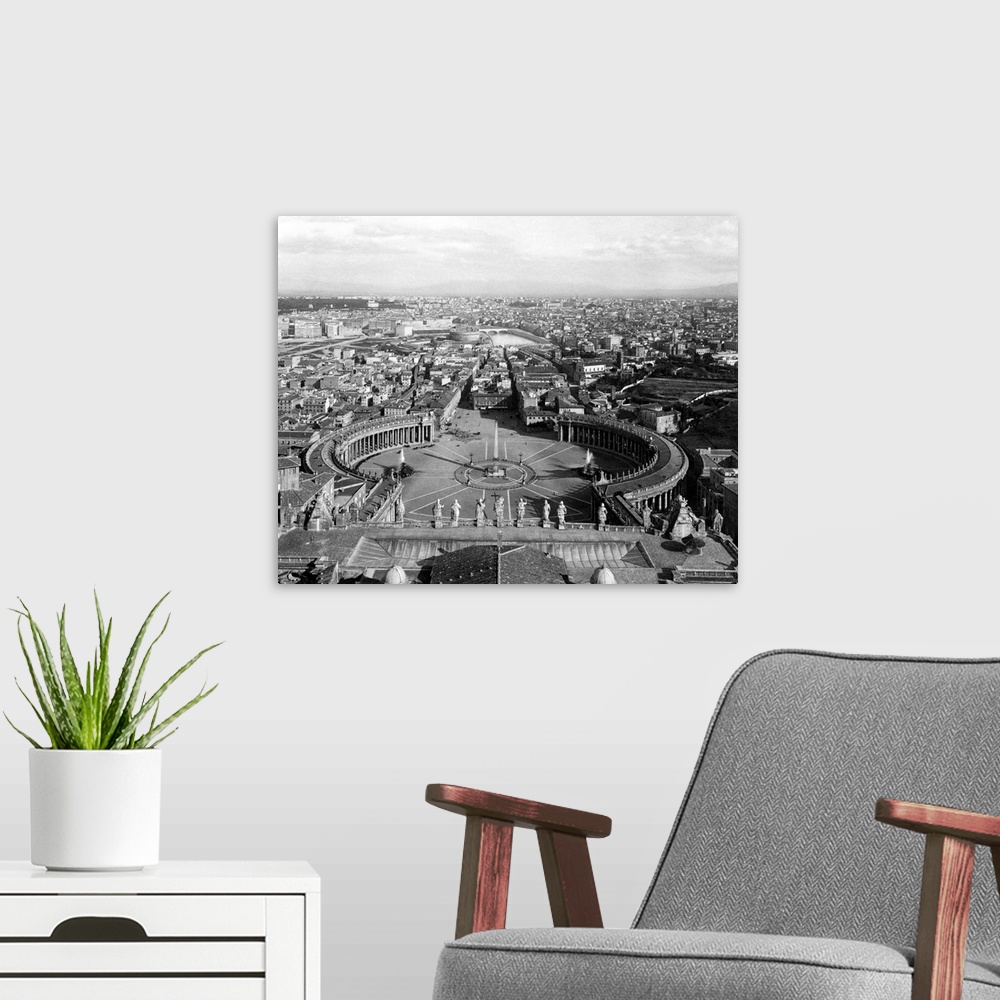 A modern room featuring Rome, Italy: Photo shows a panoramic aerial view of the city of Rome from the Cupola of Saint Pie...