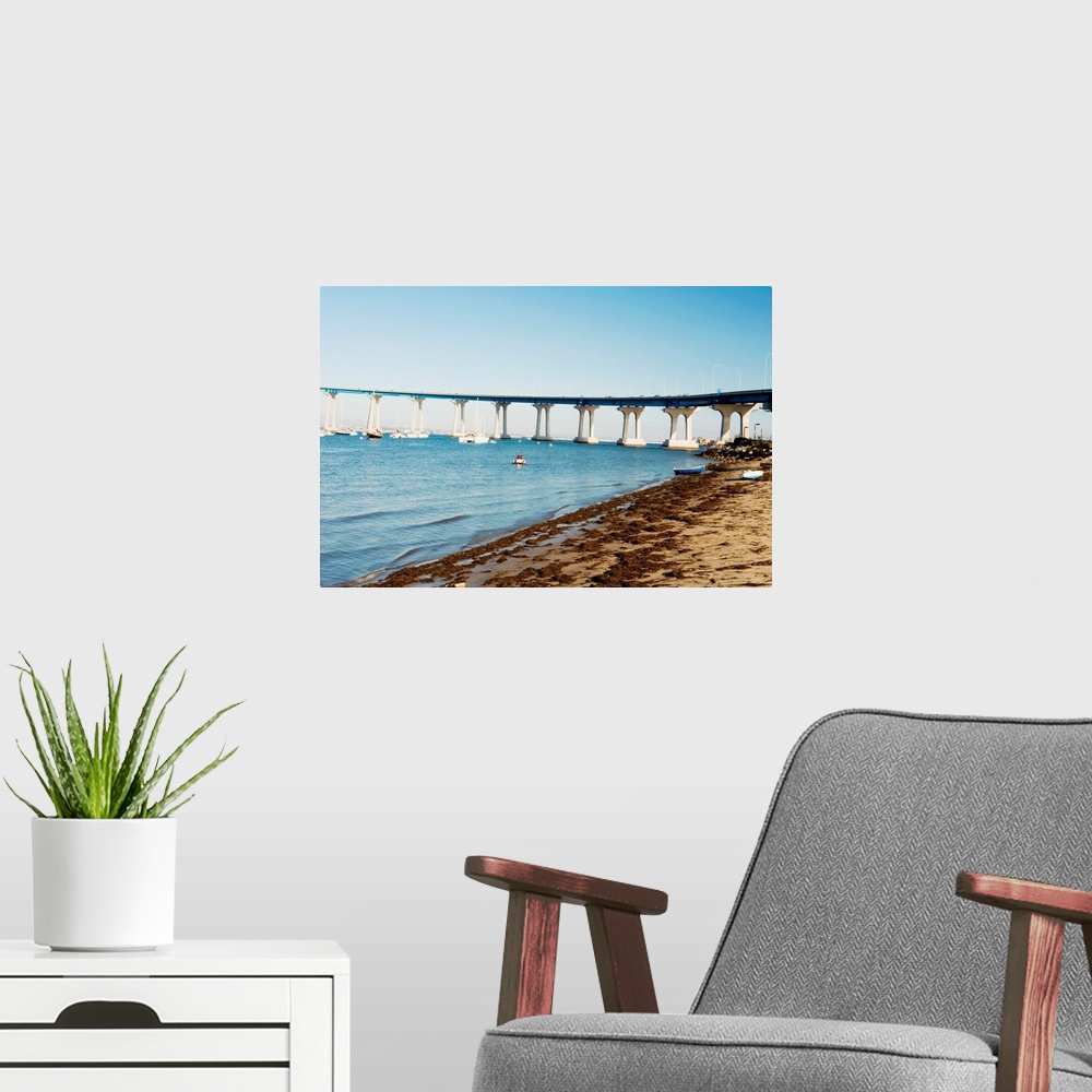 A modern room featuring Panoramic view of the San Diego-Coronado Bay Bridge, San Diego, California, USA