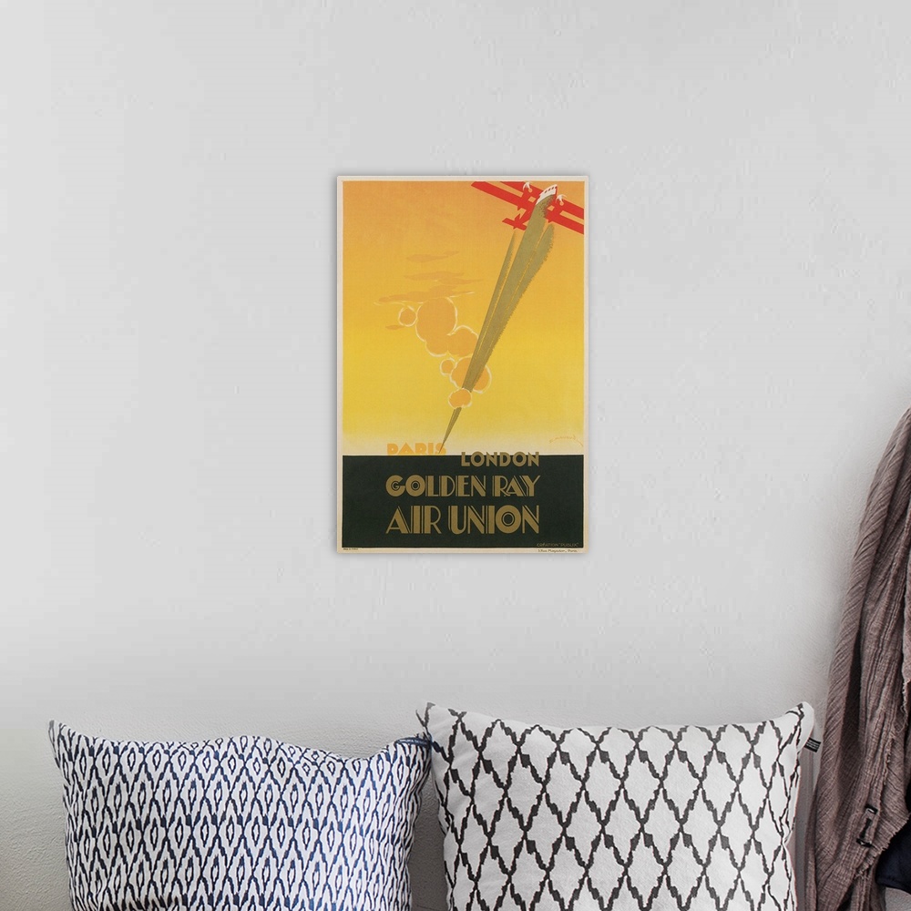 A bohemian room featuring Paris London Golden Ray Air Union Poster