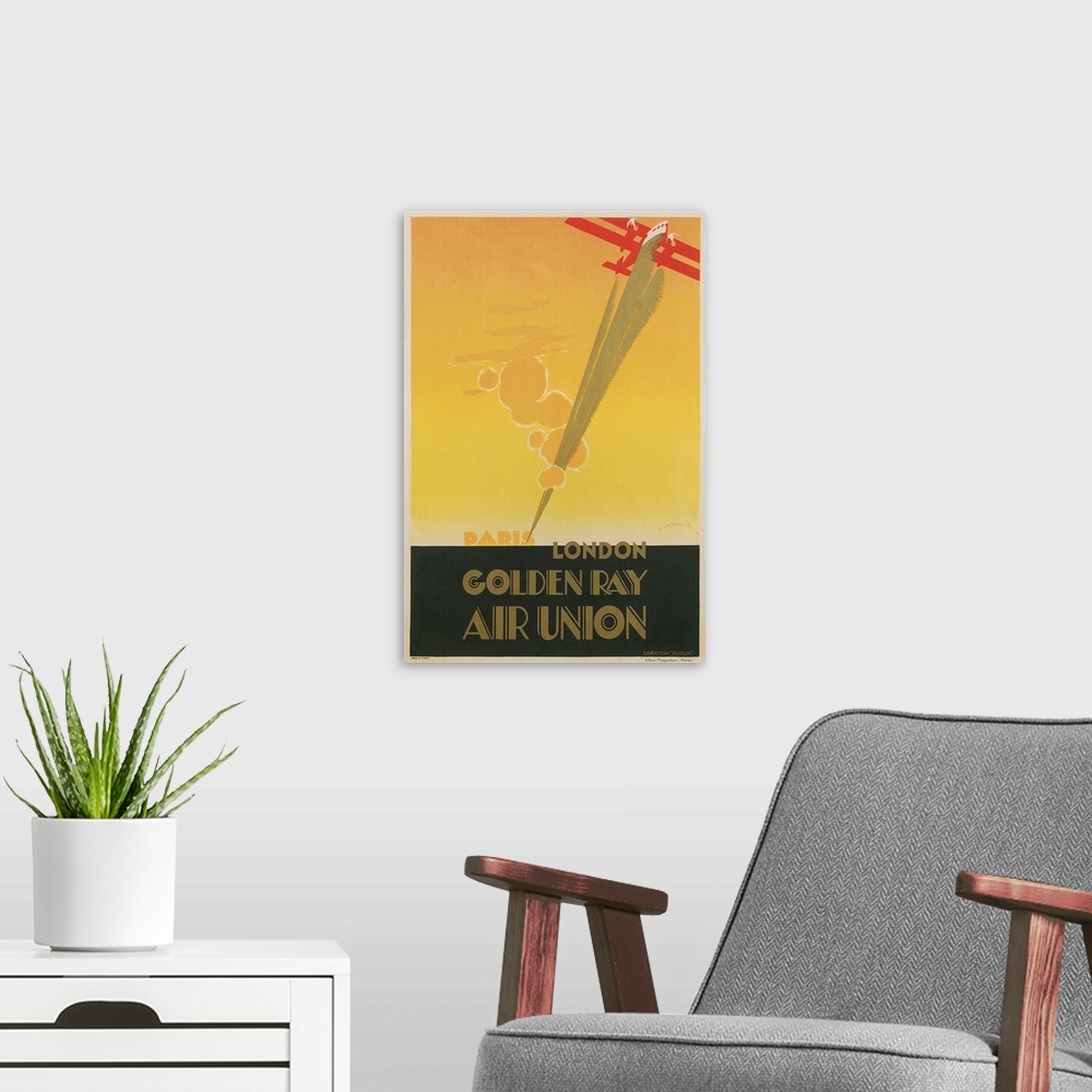 A modern room featuring Paris London Golden Ray Air Union Poster