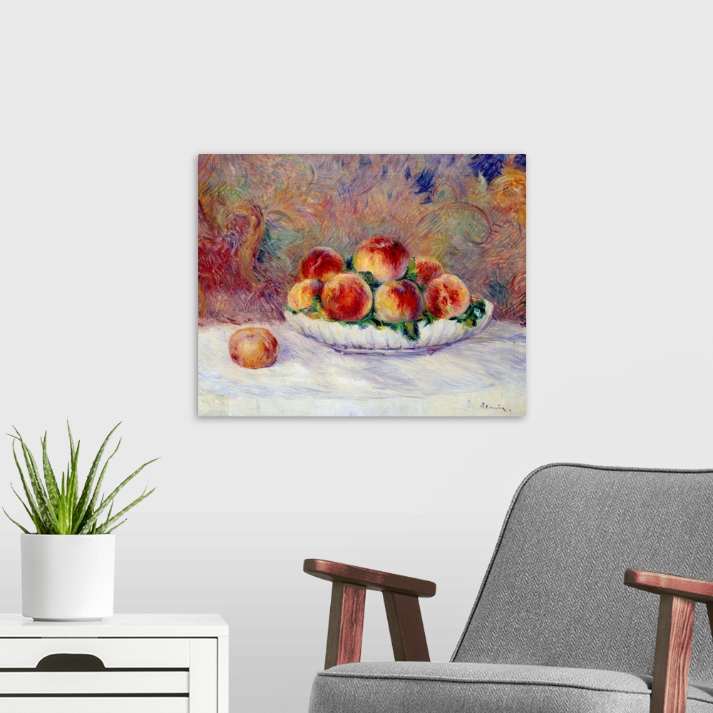 A modern room featuring Peaches. Painting by Pierre-Auguste Renoir (1841-1919), 19th century. 0,38 x 0,47 m. Orangerie Mu...