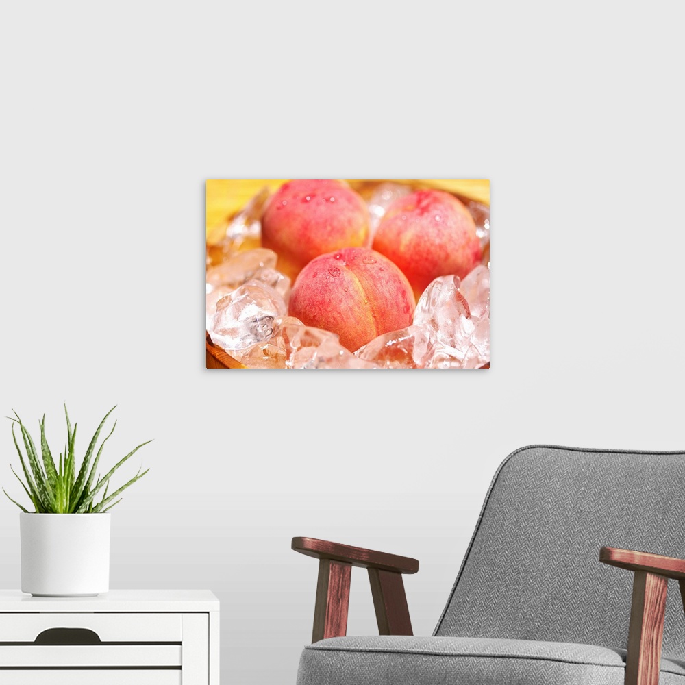A modern room featuring Peaches in Ice Bucket