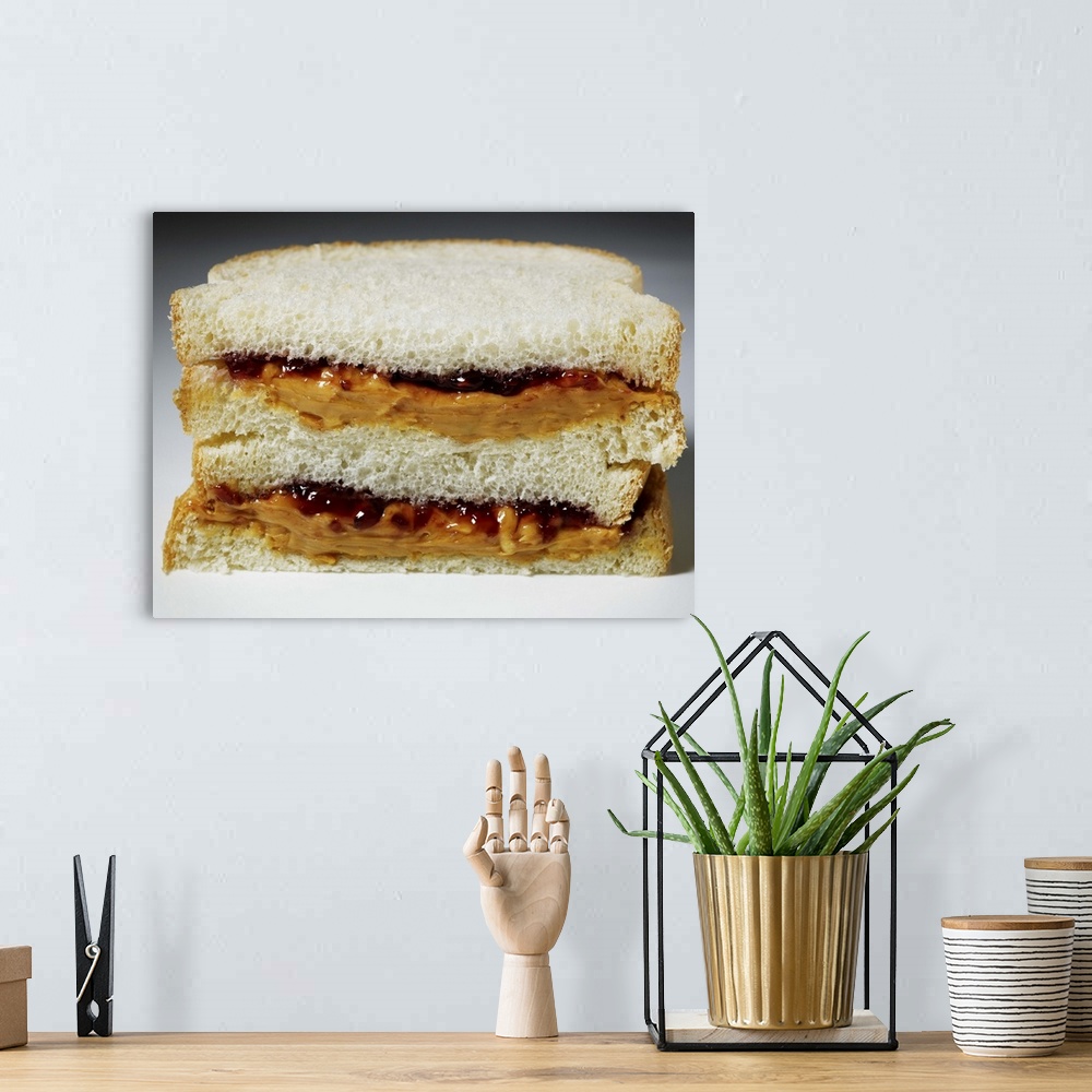 A bohemian room featuring Peanut butter and jelly sandwich.