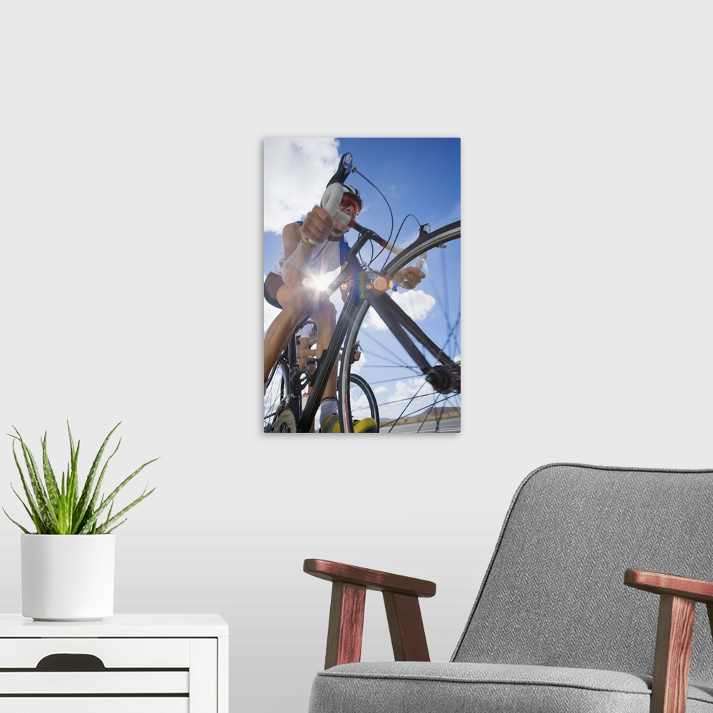 A modern room featuring Person bike riding