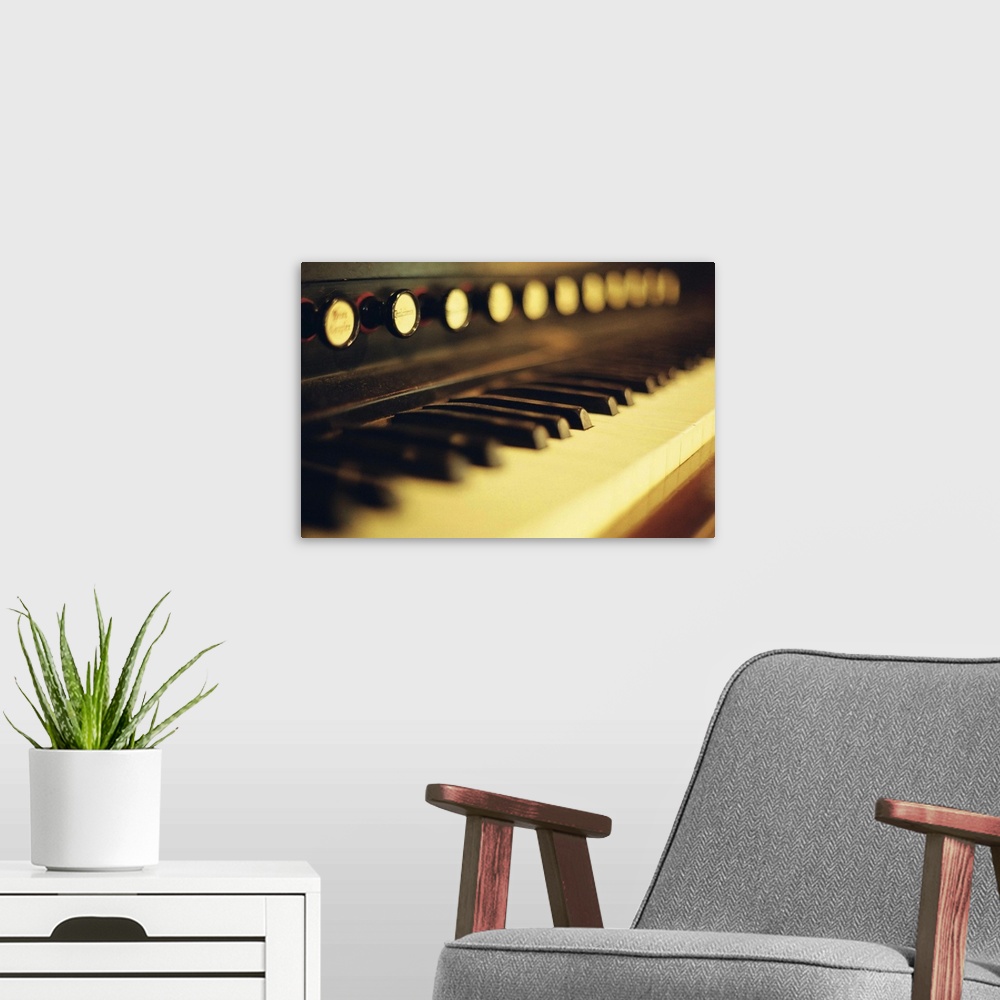 A modern room featuring Piano keys and buttons.