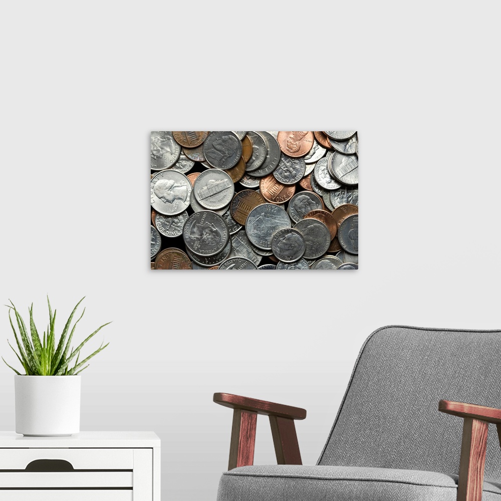A modern room featuring Pile of coins