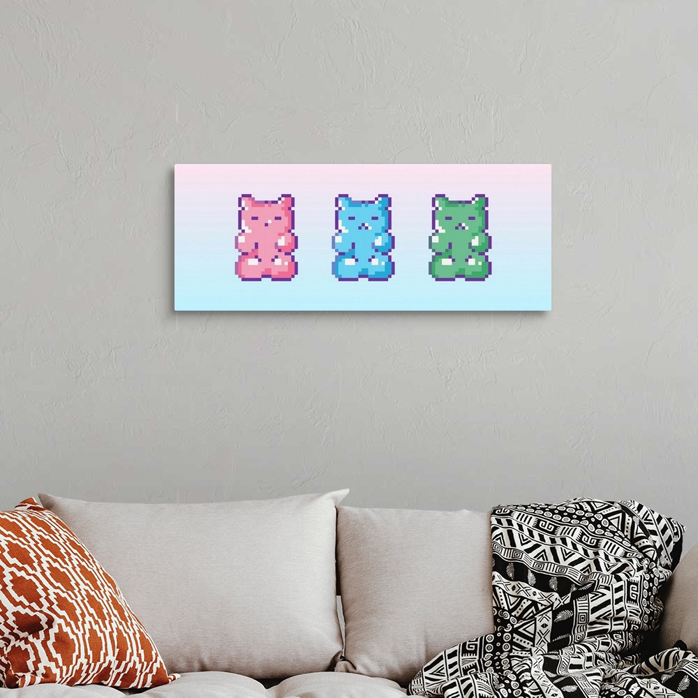 A bohemian room featuring Pink, Blue, Green Pixel Marmalade Gummy Bears