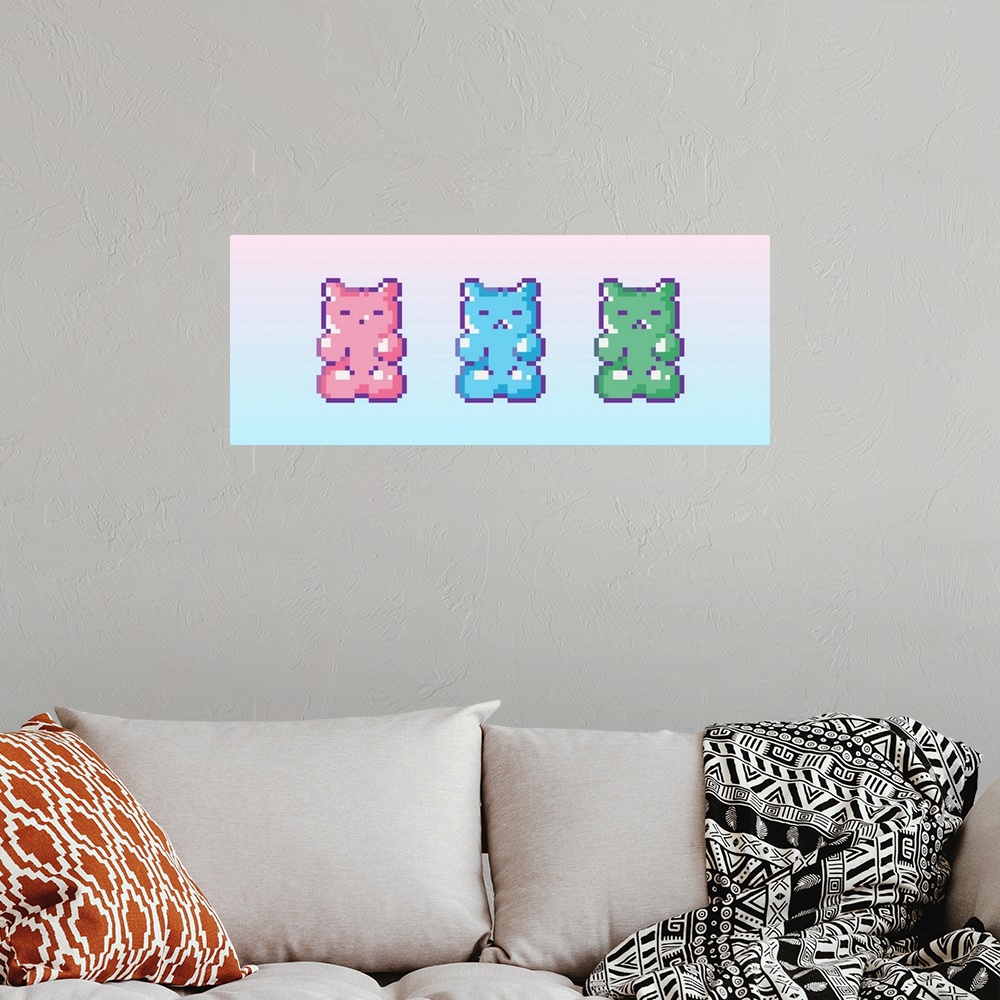 A bohemian room featuring Pink, Blue, Green Pixel Marmalade Gummy Bears