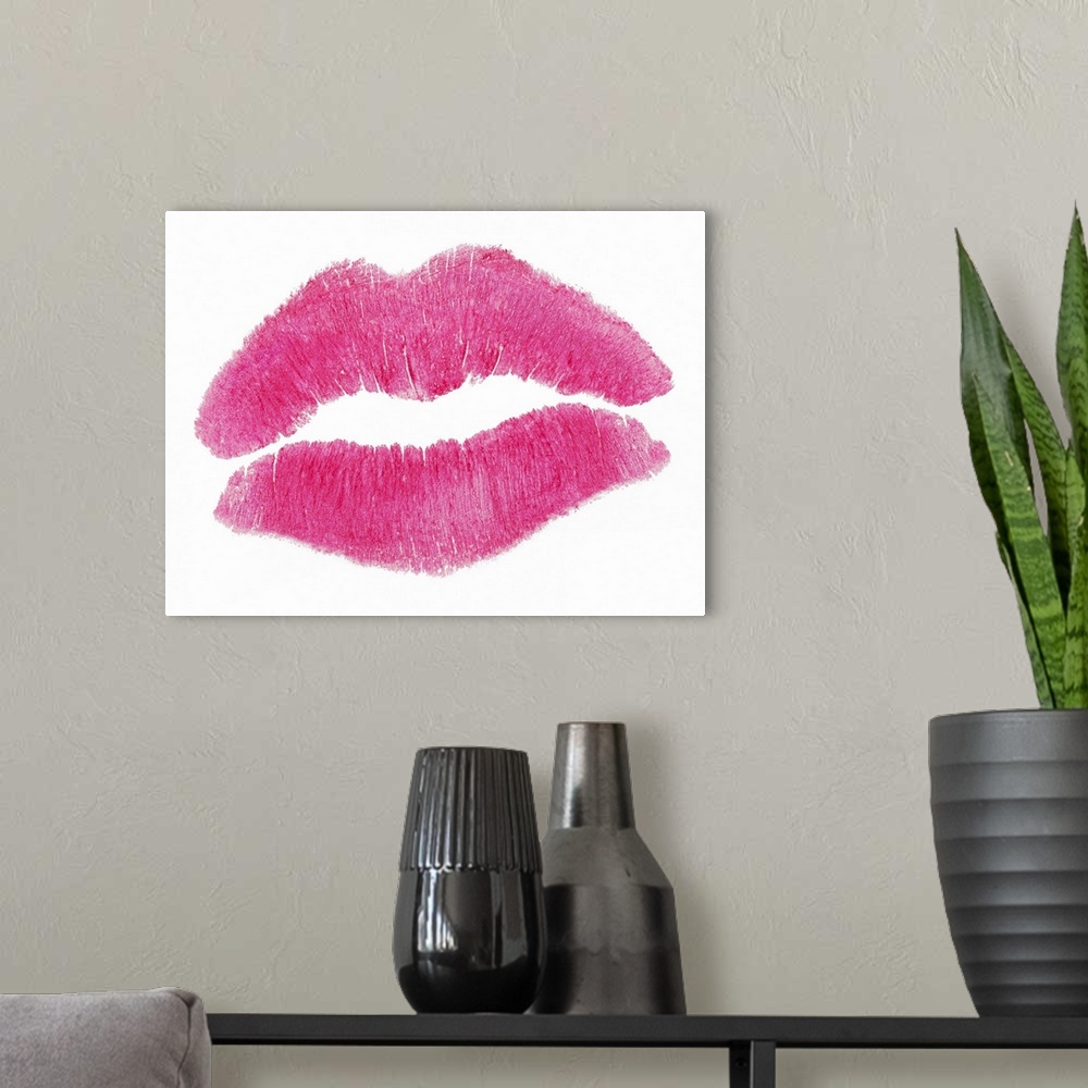 A modern room featuring Hot Pink Lipstick Kiss on white background