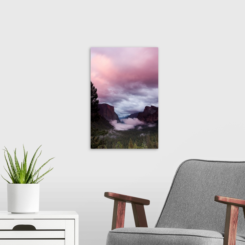 A modern room featuring Pink Sky for sunset at Yosemite Valley