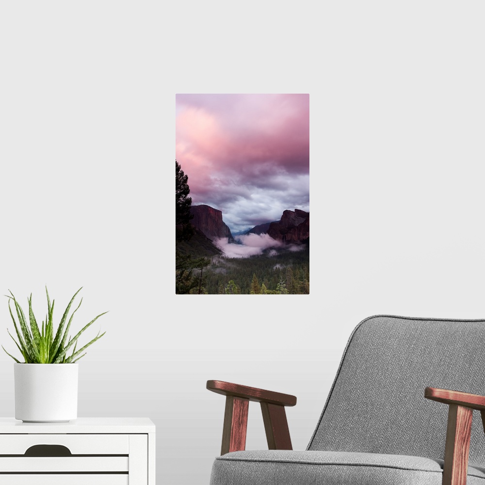 A modern room featuring Pink Sky for sunset at Yosemite Valley