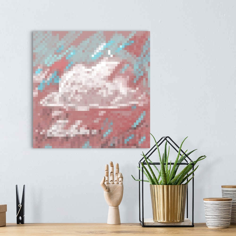 A bohemian room featuring Pixel Art Cloud On A Pink Sky
