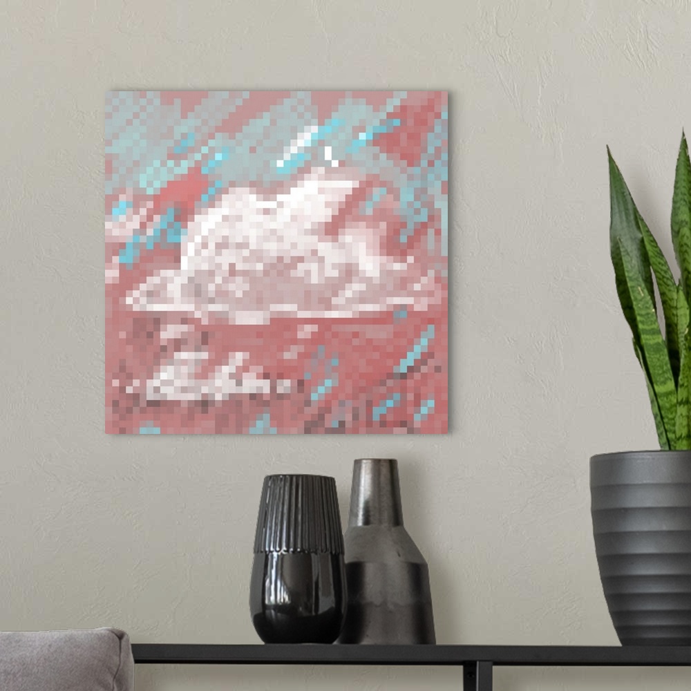 A modern room featuring Pixel Art Cloud On A Pink Sky